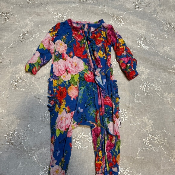Gigi and Max Newborn Zip Footie – Floral Ruffle One-Piece, Viscose - Picture 2 of 5